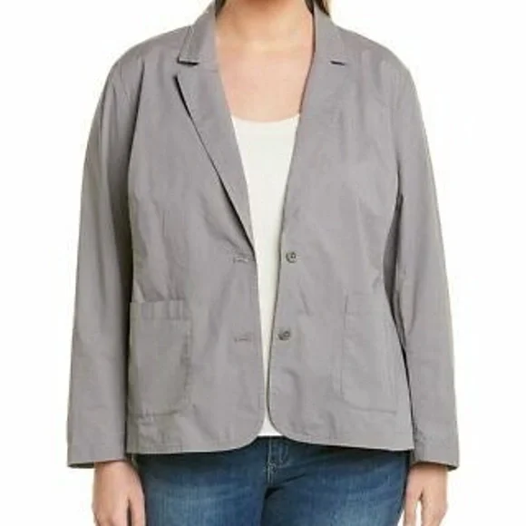NWT 248.00 EILEEN FISHER Stretch Poplin Blazer NOTCHED COLLAR JACKET ZINC